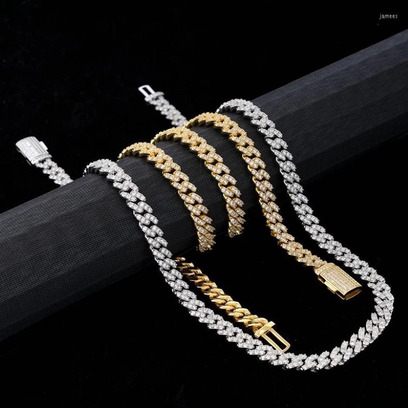 Chains S925 Silver Iced Moissanite Cuban Necklace 8MM Single Row D Color VVS Hiphop Chain For Women Men Ins Gift233Z