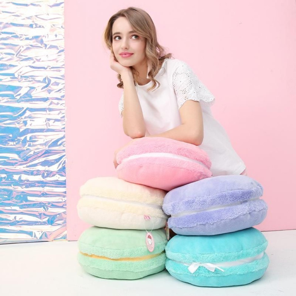 Oreiller Macaron français de couleur pure, gâteau rond créatif en peluche, coussin de poupée, cadeau avec noyau, décoration de la maison 2404