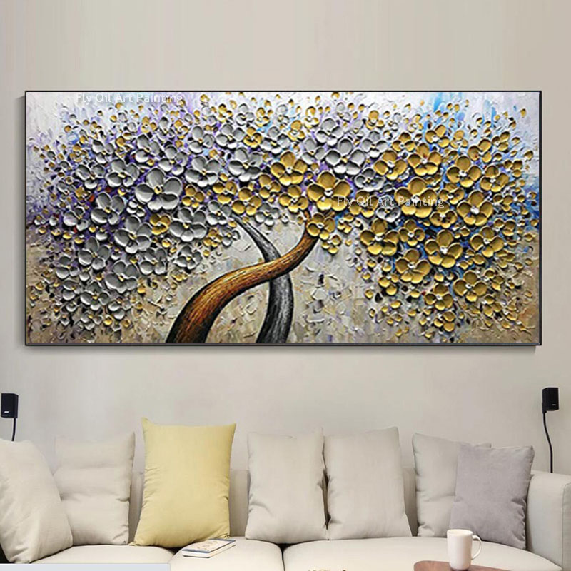 Textured Tree Artwork Handmade Large Blooming Tower Tree Oil Painting On Canvas Abstract Canvas Art Contemporary Tree Art Stunning Paintings Living Room Wall Art