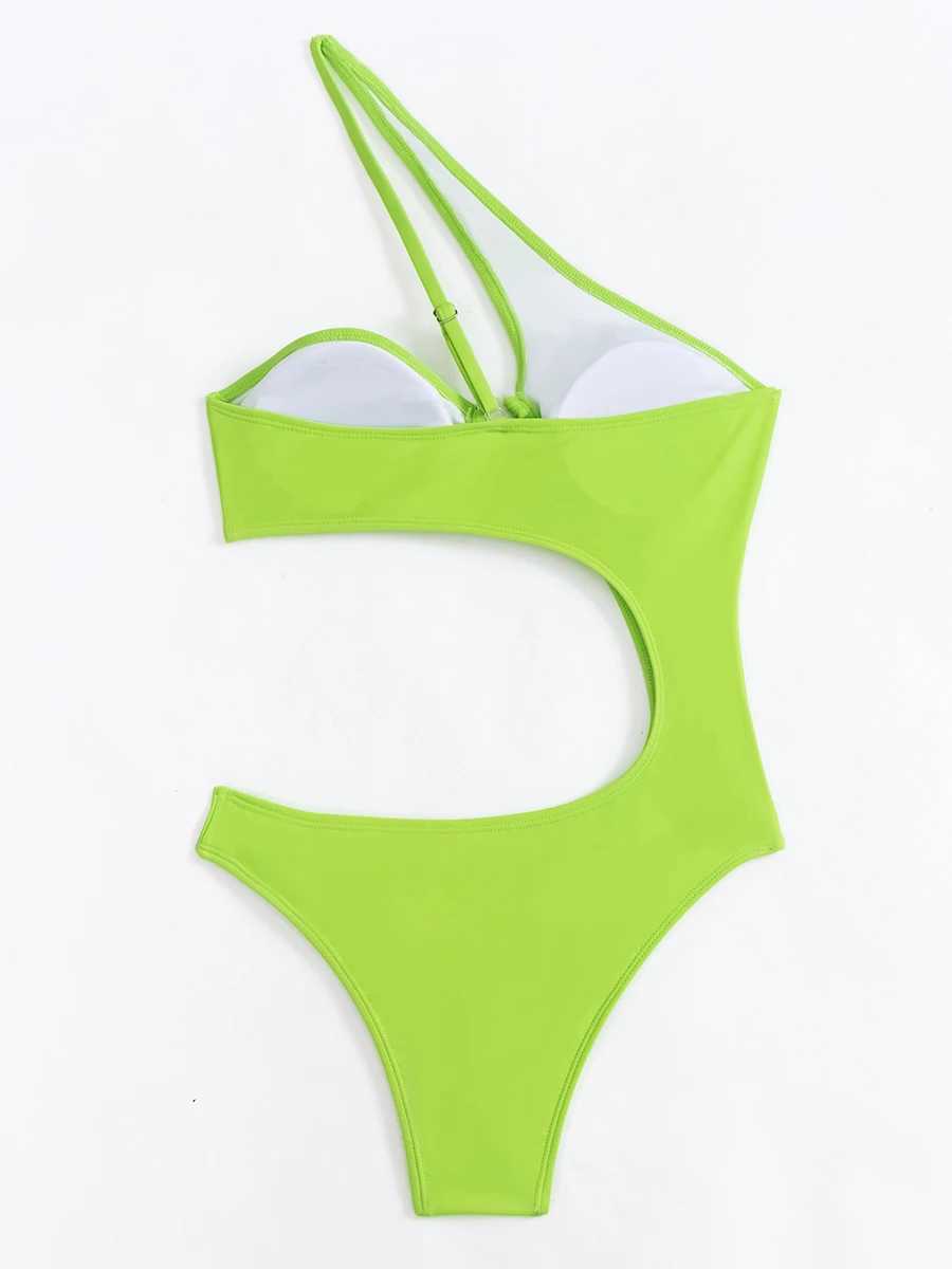 Dames Zwemkleding 2023 Eén-schouderbadpak Uit één stuk uitgesneden Monokini Badmode Dames Solid Bathing Zwemmen Zwempak Vrouwelijke strandkleding bodysuit T240328