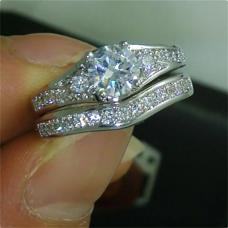 Vintage Promise Ring Set AAAAA Zircon 10KT White Gold Party Wedding band Rings for Women Bridal Engagement Jewelry Gift