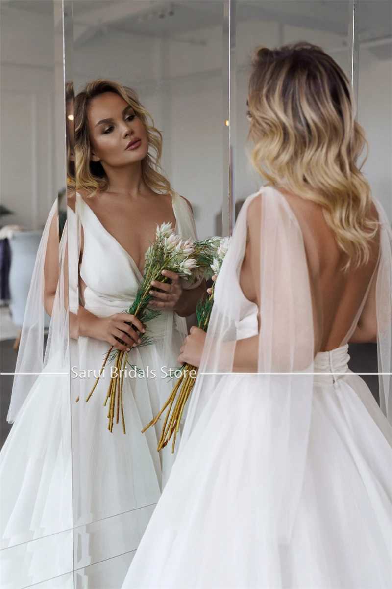 Urban Seksowne sukienki głębokie organza z dekoltem w szyku i tiul plus w rozmiarze suknia ślubna Backless 28 W suknie ślubne proste YQ240329