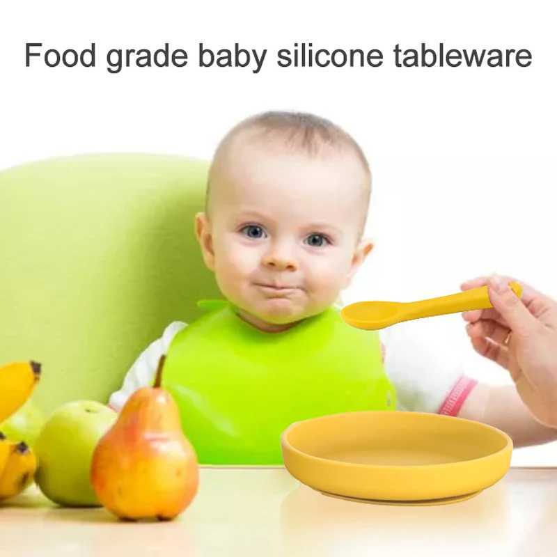 Tasses Vaisselle Ustensiles 100% Silicone de qualité alimentaire Plaque d'alimentation pour bébé Vaisselle d'aspiration Cuillère Bol d'aspiration étanche Enfants Produits pour enfants antidérapants 240329