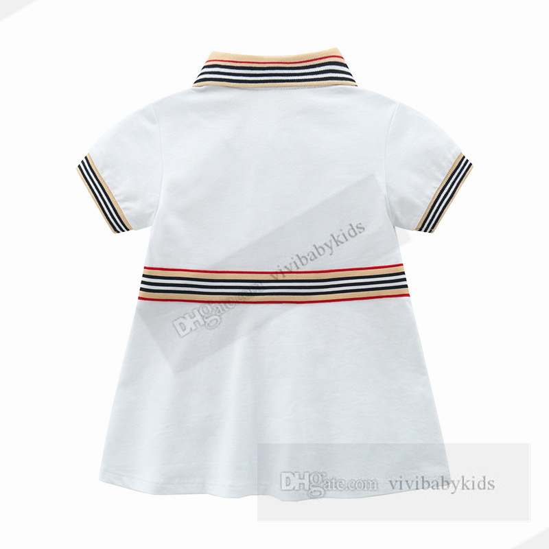 أزياء Baby Girls Stripe Short Sleeve Dresses Summer Children Polo Lapel Cotton Princess Dress Toddler Kids Designer Clothing Z7403