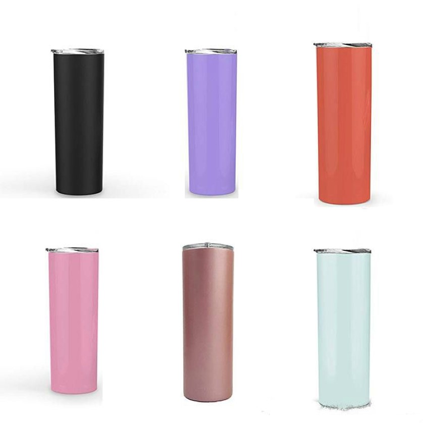 10 Stück 20oz Skinny Tumbler einfarbiger, doppelwandiger Edelstahl-Schnabelbecher, vakuumisolierter gerader Becher, 312 g