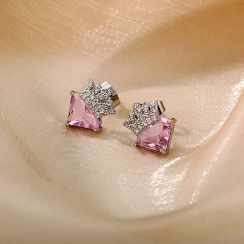 Stud en acier inoxydable couronne diamant boucles d'oreilles pour femmes or fille anniversaire anniversaire de mariage bijoux de mode GiftStud228f