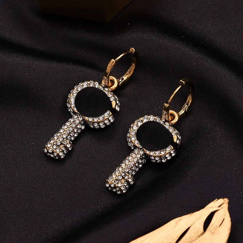 Fashion designer necklace bracelet jewelry set double letter crystal embellished full of diamond key pendant ladies metal chain br272H