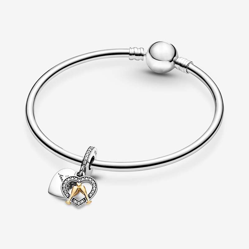 Tweekleurige Happy Anniversary Dangle Charm Pandoras 925 sterling zilver Luxe bedelarmband maken van gouden bedels Designer kettinghanger Originele doos TOP-kwaliteit