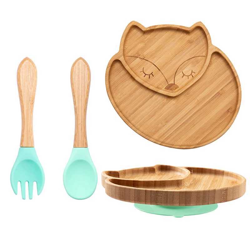 Cups Dishes Utensils Bopoobo Baby Bamboo Sucker Plates Fork Spoon Sets Non-slip Tableware Childrens Feeding Dishes BPA Free Dropshipping 240329