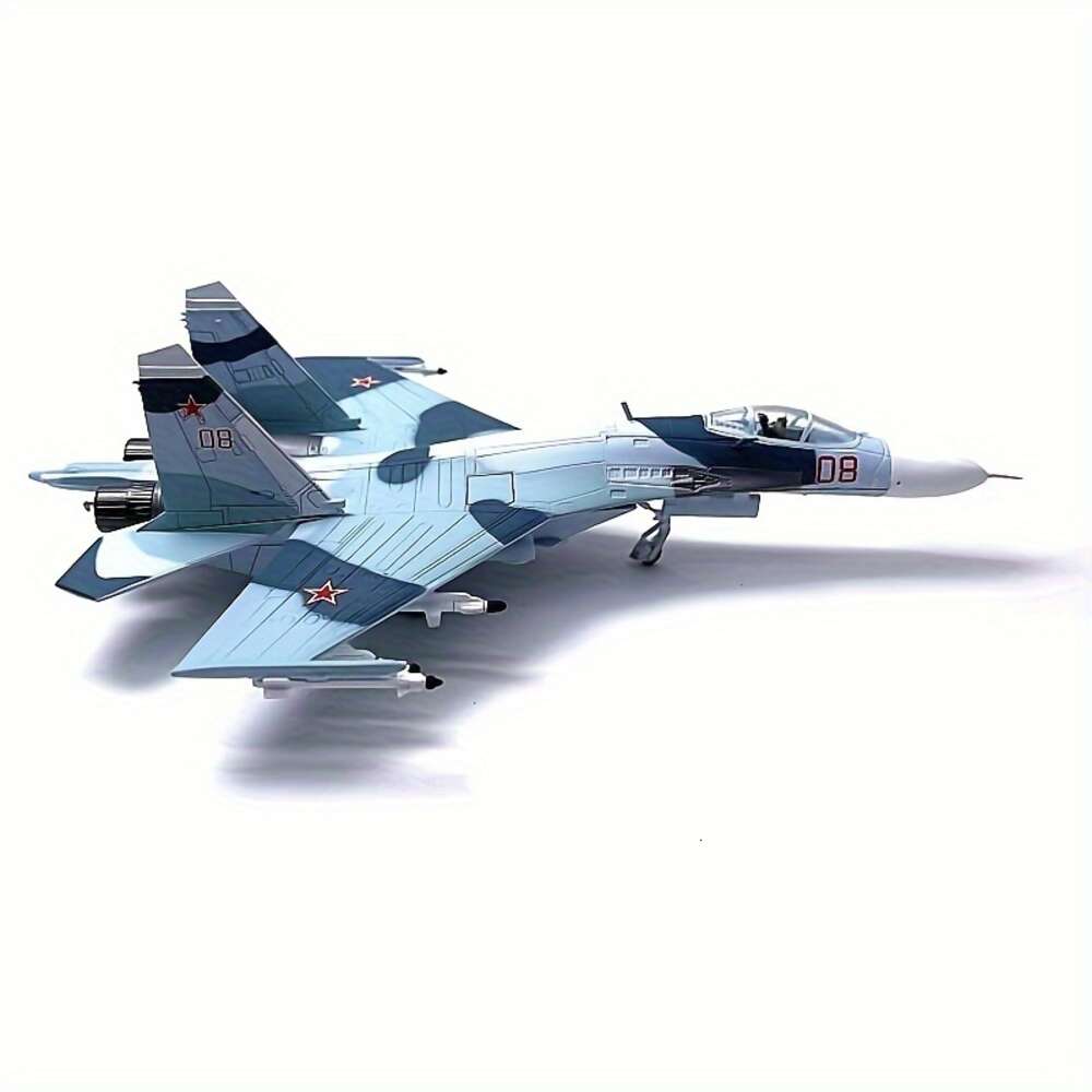 1: 100 Su-27 Flanker Diecast Metal Aircraft Model Kit Fighter Alloy Pre-Build Airplane med Display Stand for Adults Entusiasts Collections eller gåva