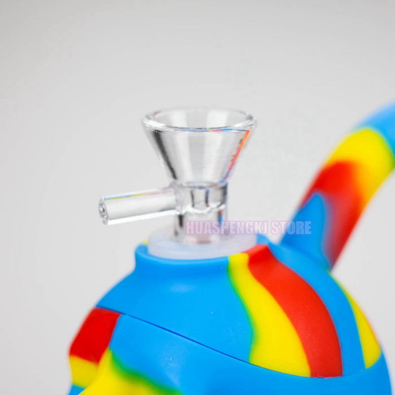 Cool Colorful Skull Head Silicone Waterpipe Pipes Herb Tobacco Glass Oil Rigs Filter Handle Bowl Rökning Cigarett Bong Bubbler Hosah Holder