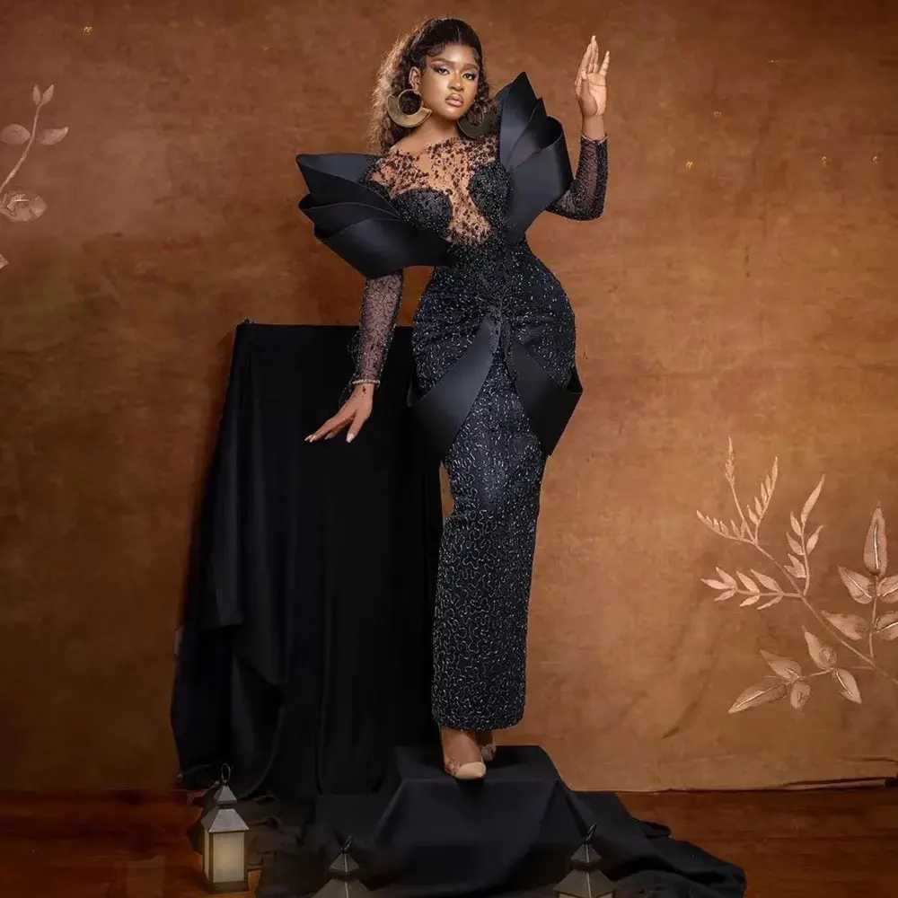 Urban Sexy Dresses 2024 African Evening For Women Mermaid Black Lace Prom Gowns Off Shoulder Aso Ebi Wedding Dress Robes De Soire YQ240329