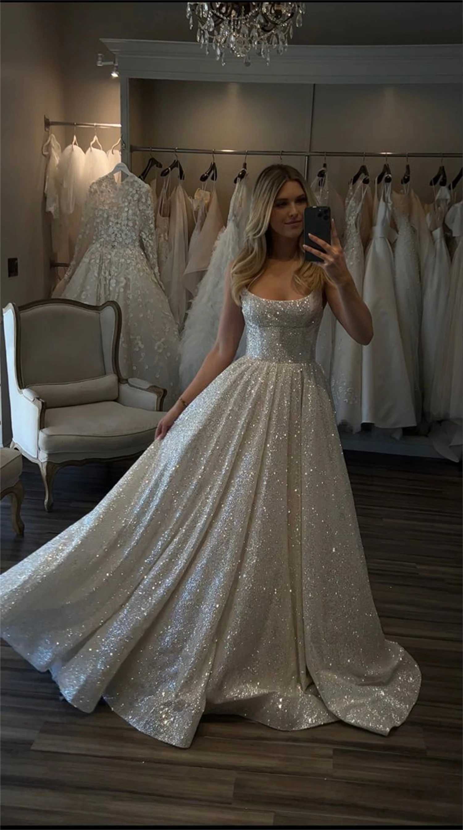 Vestidos sexy urbanos aileen brilhante casamento boho querida lantejoulas cinta de espaguete a linha princesa vestido de noiva suknia slubna yq240329