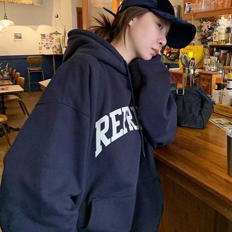 Sweats à capuche pour femmes Sweatshirts Rimocy Automne Hiver Lettre Imprimé Sweat À Capuche Femmes Mode Coréenne Épaissir À Capuche Femme Y2K Streetwear Lâche 24328