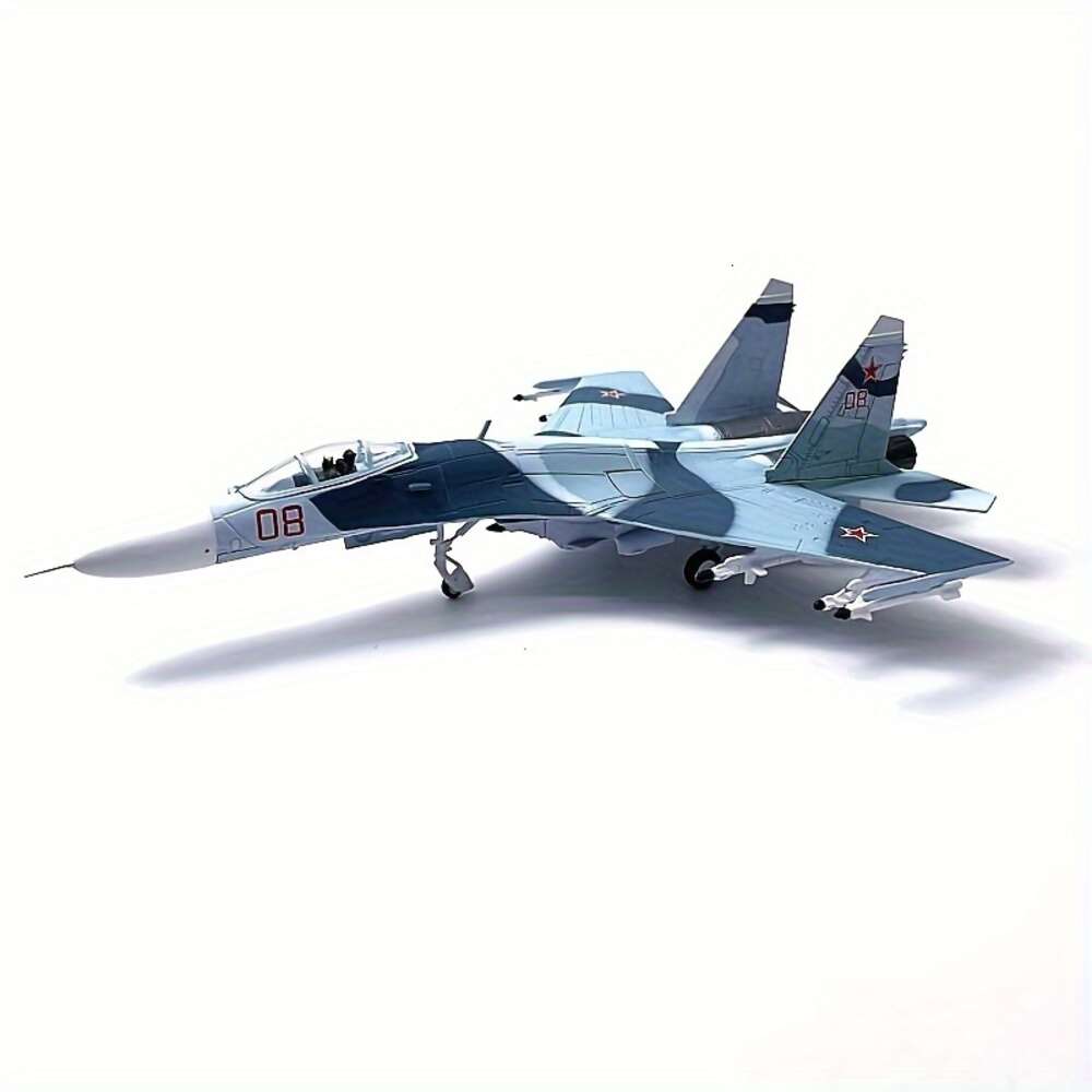 1: 100 Su-27 Flanker Diecast Metal Aircraft Model Kit Fighter Alloy Pre-Build Airplane med Display Stand for Adults Entusiasts Collections eller gåva