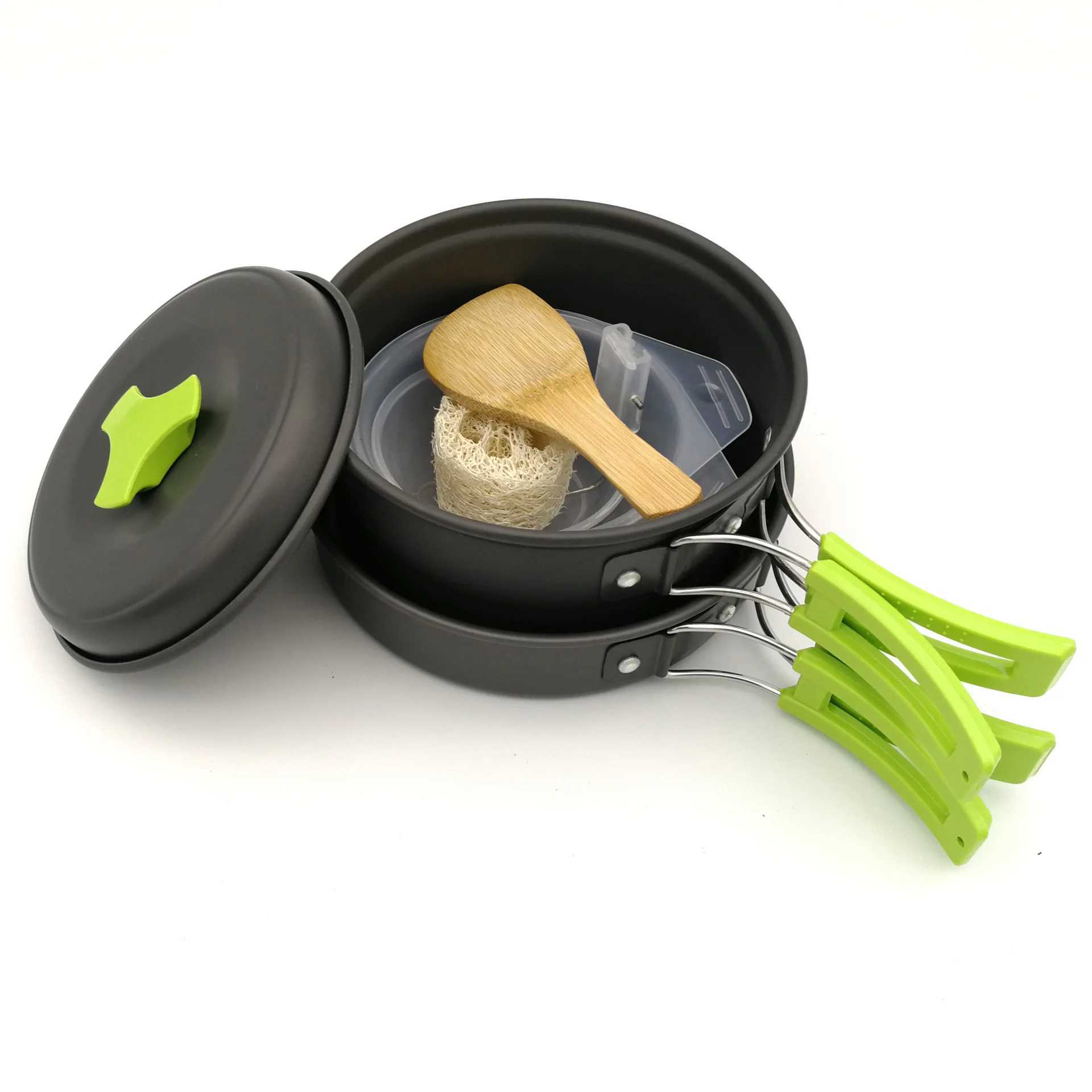 Cuisine de camping Équipement de camping Batterie de cuisine Ensemble de cuisine Survie en plein air Antiadhésif Vaisselle portable Bouilloire Pot Pan Bol Randonnée voyage BBQ Pique-nique 240329