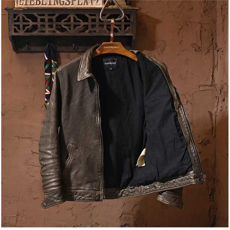 Heren lederen kunstleer YR! Gratis verzending. Luxe heren biker gelooid schapenvachtjack. Kwaliteit slanke vintage lederen jas. Mode lederen kleding.240330