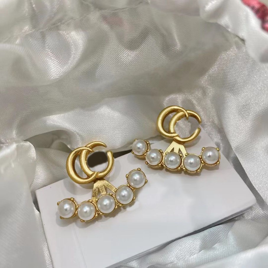 Moda Dupla G letra Pérola Brincos aretes orecchini 18k Ouro 925 Prata Agulha Brincos de Marca Designer para mulheres festa we225V