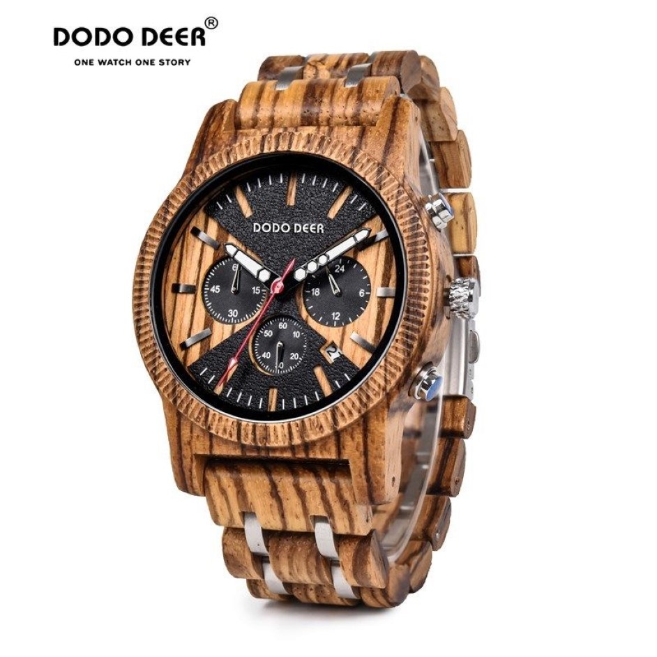 Dodo cervos relógio masculino relógios de madeira relógio de negócios luxo cronômetro cor opcional com madeira aço inoxidável banda c08 oem221z