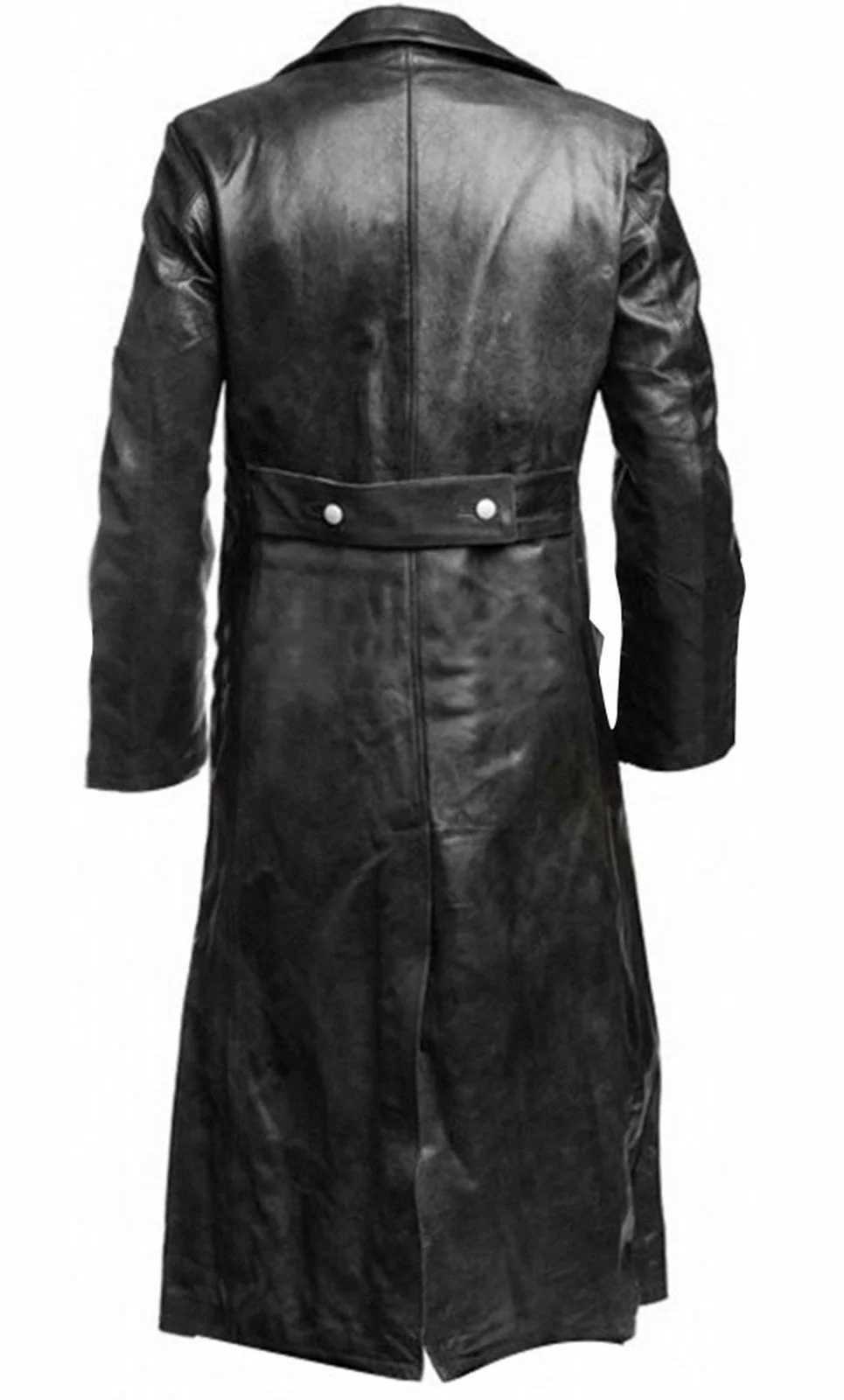 Uniforme militaire classique allemand de la seconde guerre mondiale, simili cuir pour hommes, TRENCH COAT en cuir véritable noir pour officier 240330