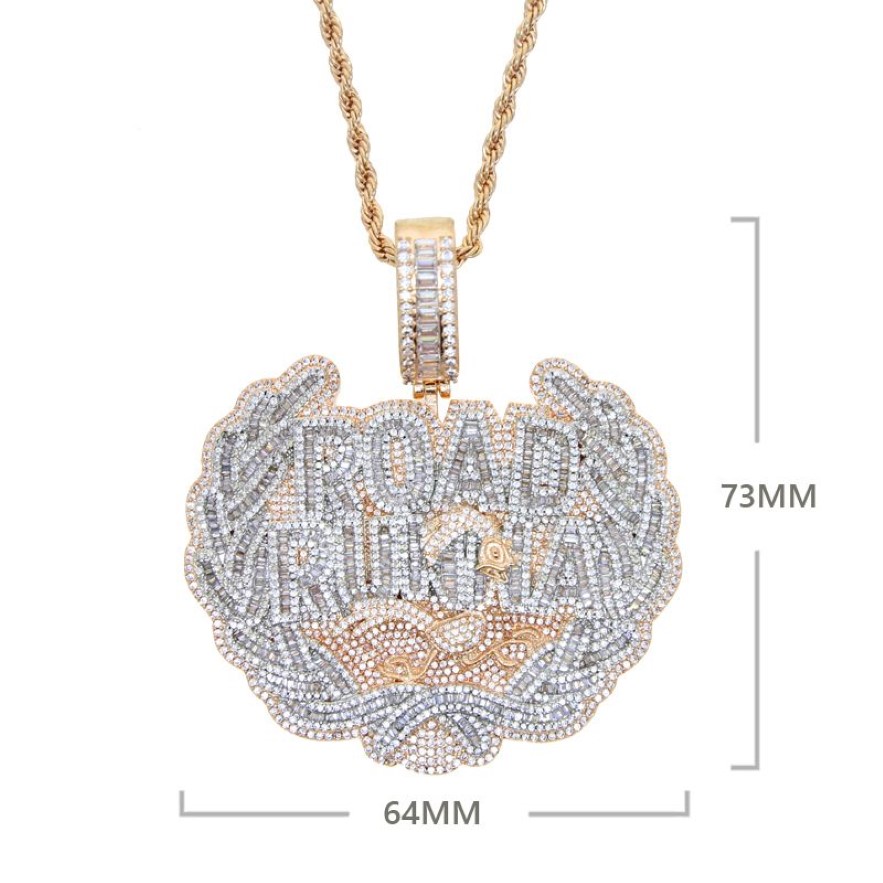 HBP Iced Out Bling CZ Lettera Road Runna Collana con pendente Cubic Zirconia Bicolore Colore Distintivo Fascino Moda Uomo Gioielli Hip Hop 220290p