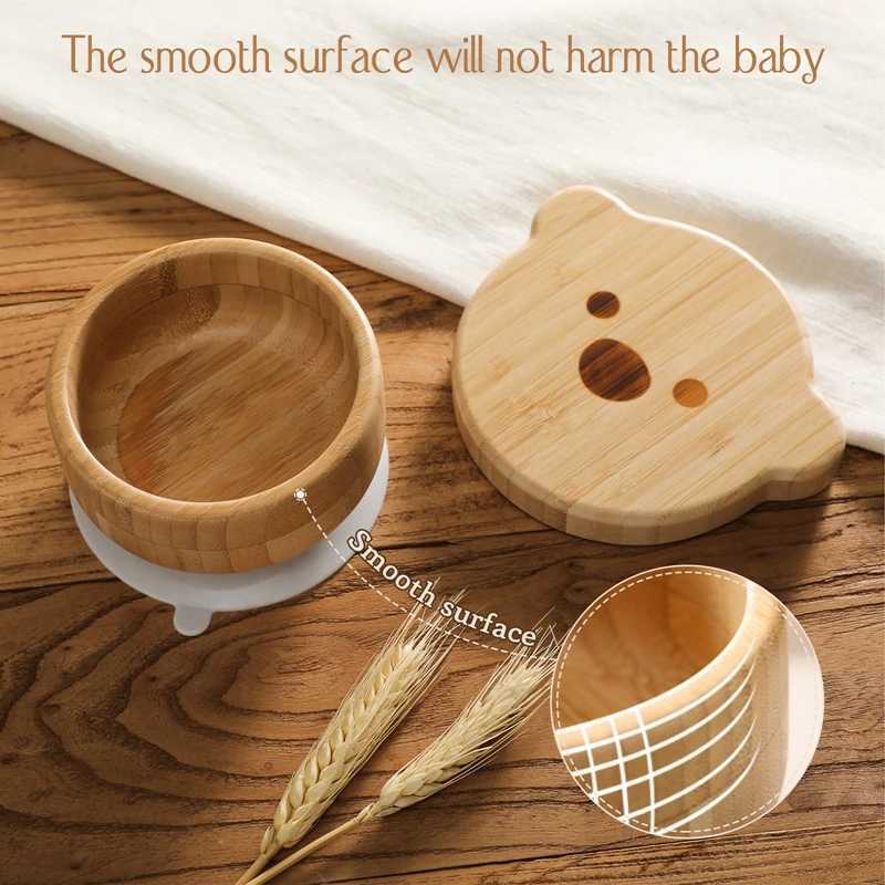 Koppar rätter redskap 1 st baby matning bambu skål tecknad djur björn baby middag tallrik barn matning servis med silikon sugkopp barnrätter 240329