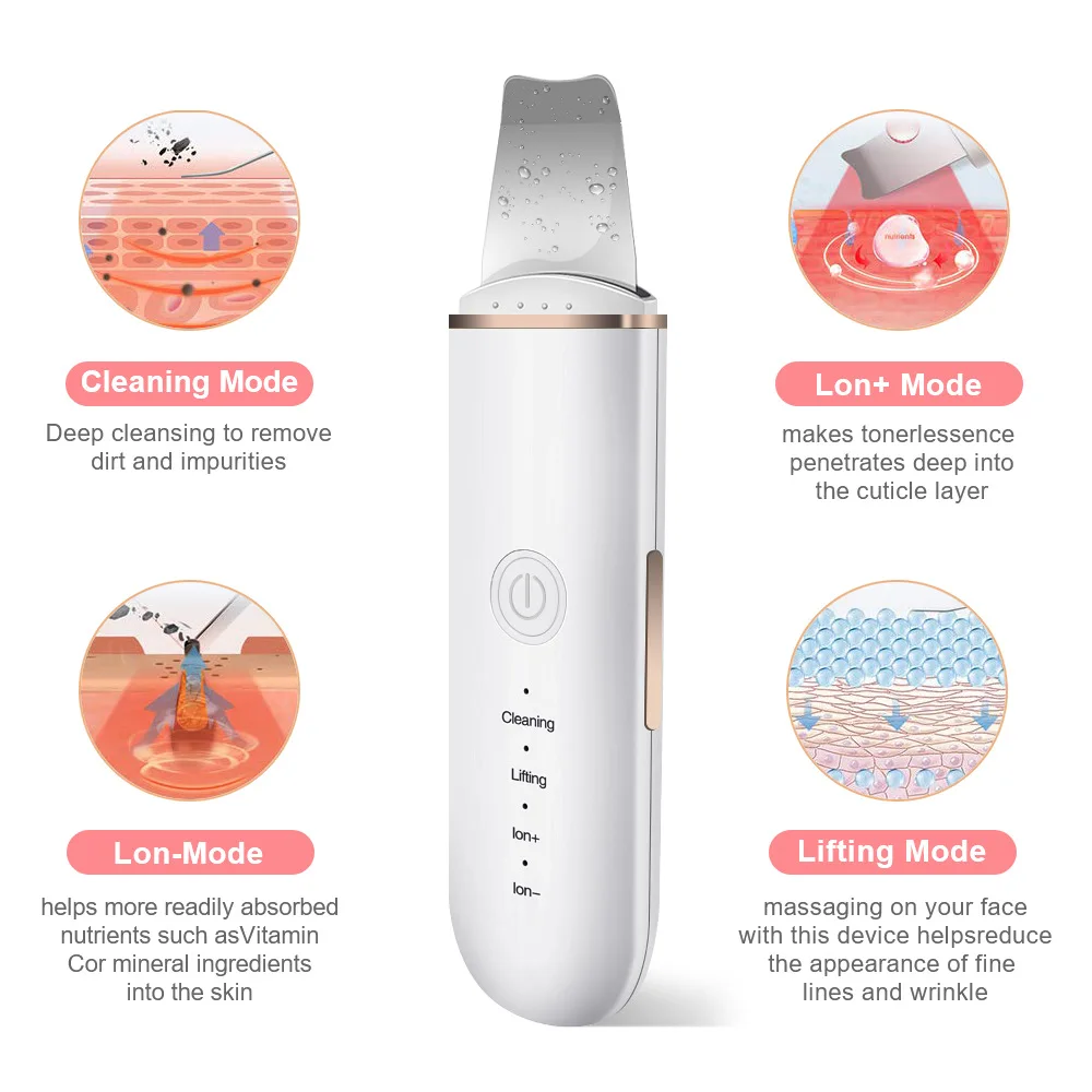 Lastoportsen Ultrasonic Scrubber Deep Face Cleaning Hine Skinning Spatula Ansiktslyft Tool Por Cleanser Blackhead Skin Scrubber Lyft