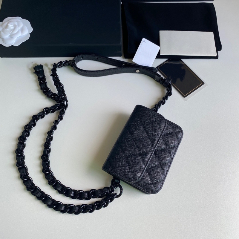 أزياء حقائب الخصر السوداء مع سلسلة ديس فاخرة للنساء لحزام الحزام مرآة الجودة أعلى سلسلة جلدية حقيقية محفظة كلاسيكية عالية الجودة مع صندوق