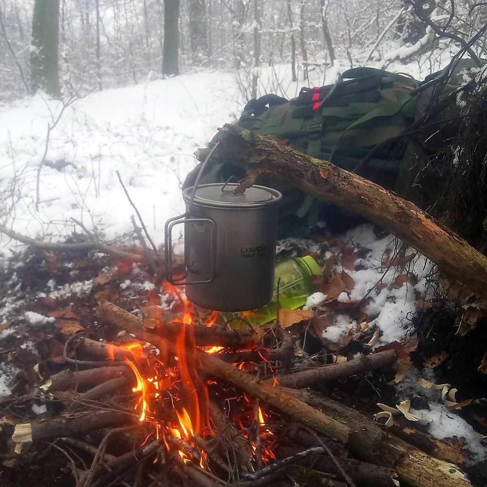 Лагерная кухня Lixada, 3 предмета, титановый горшок 750 мл, чашка для воды 420 мл, кружка с ручкой крышки, складная вилка для кемпинга, пикника, рюкзака, горшок 240329