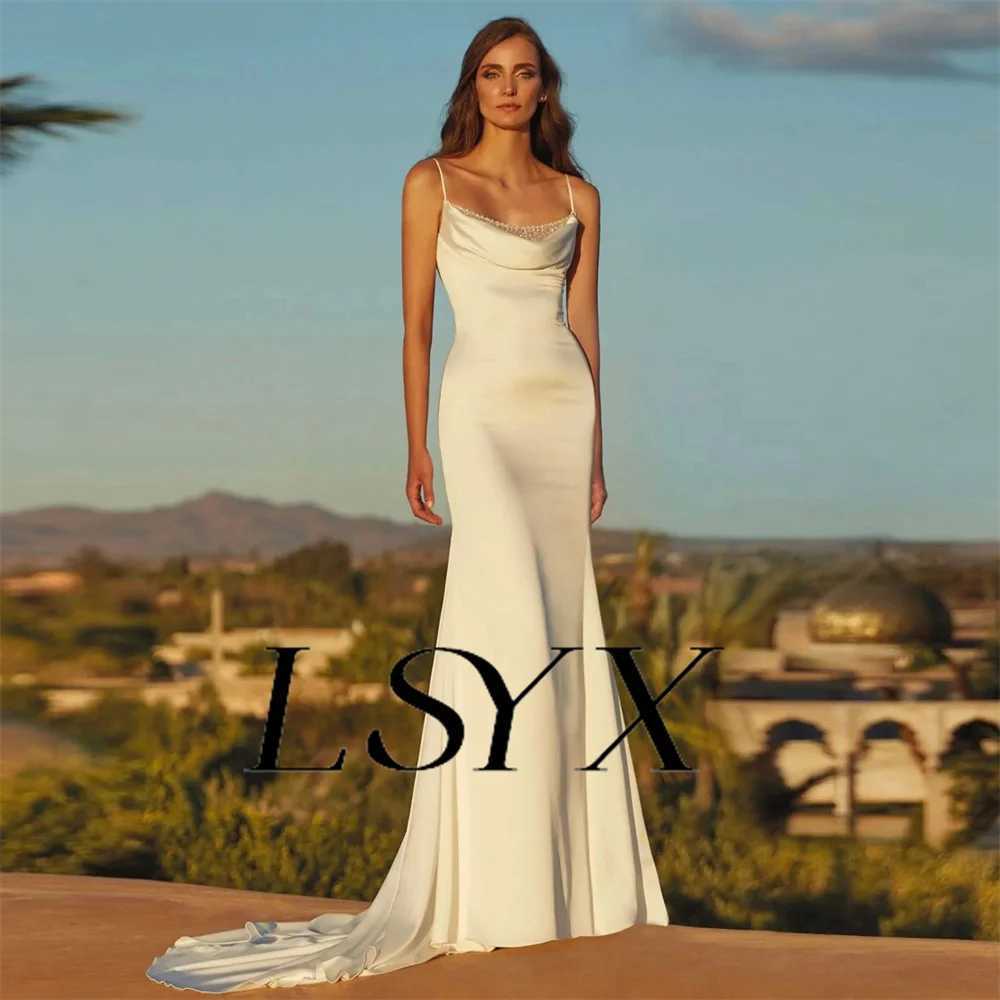 Urban Sexy Dresses LSYX Square-Neck Sleeveless Beaded Lace Mermaid Wedding Dress Open Back Court Train Floor Length Bridal Gown Custom Made yq240329