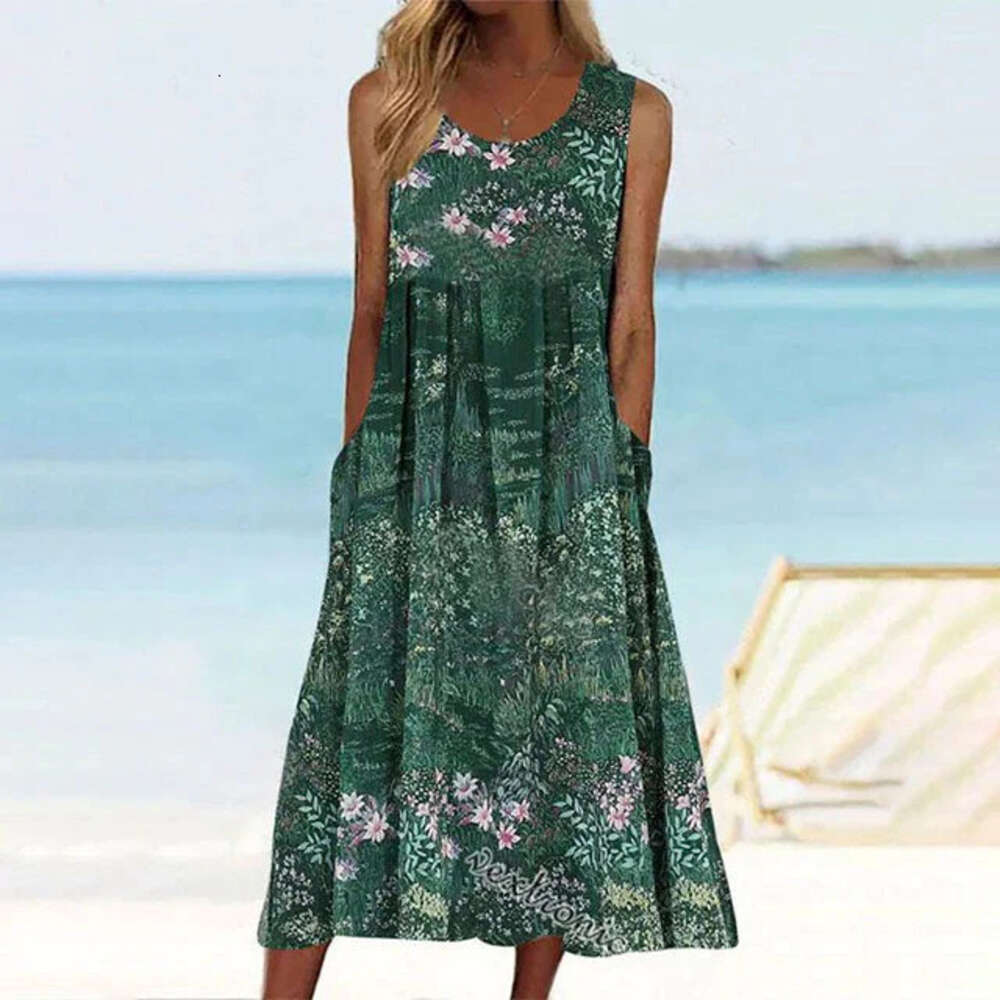 TEMU Women's Holiday Style Casual Sleeveless Long Printed Dress 894456