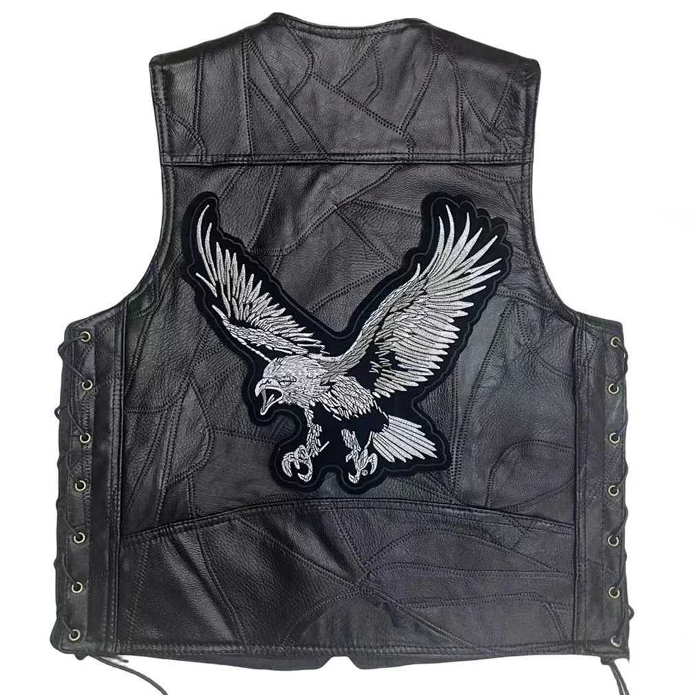 Heren lederen kunstleer 2024 nieuwe motorfiets lederen vest schedel borduurwerk moto mouwloos jasje gilet straatmode bikervesten punk vest voor mannen 240330