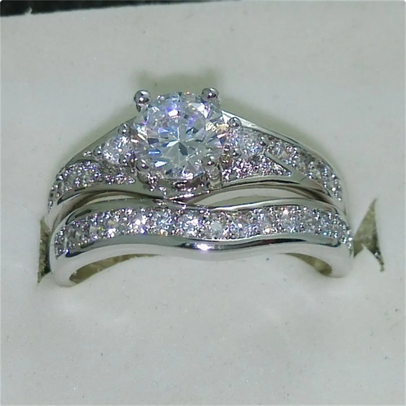 Vintage Promise Ring Set AAAAA Zircon 10kt White Gold Party Wedding Band Rings for Women Bridal Engagement Jewelry Gift