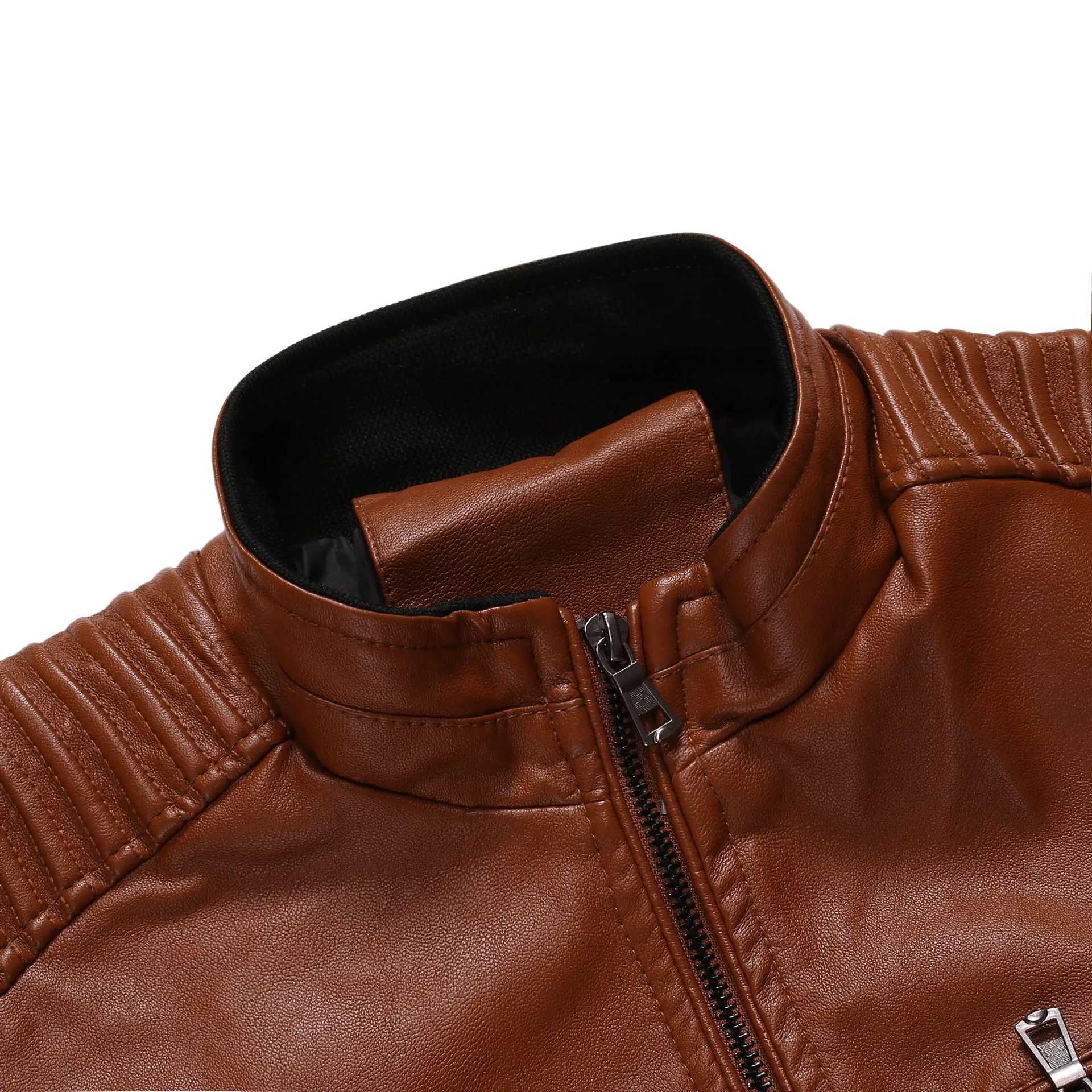 Cuero de los hombres Cuero sintético 2023 Nuevo Otoño Hombres Causal Vintage Chaqueta de cuero Abrigo Hombres Traje de primavera Diseño Motorista Bolsillo Pu Chaqueta de cuero Hombres M-4Xl 240330