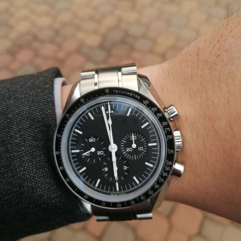 42mm automatische schwarze Gesicht voller Edelstahl Herren Mond Armbanduhr professionelle Geschwindigkeit männliche Watch2693
