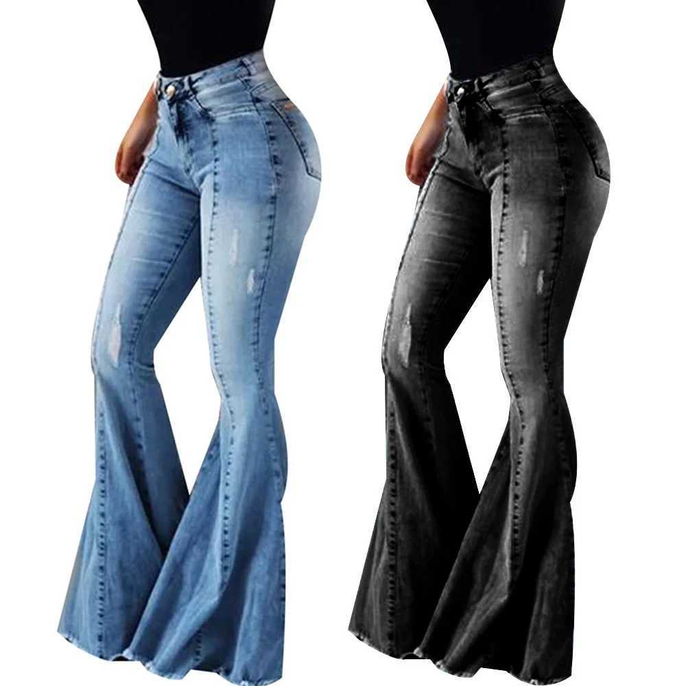 Jeans Femme Femmes jean coupe ajustée Denim pantalon cloche bas taille haute Bootleg jean Stretch femme Flare pantalon mode jambe large déchiré jean 24328