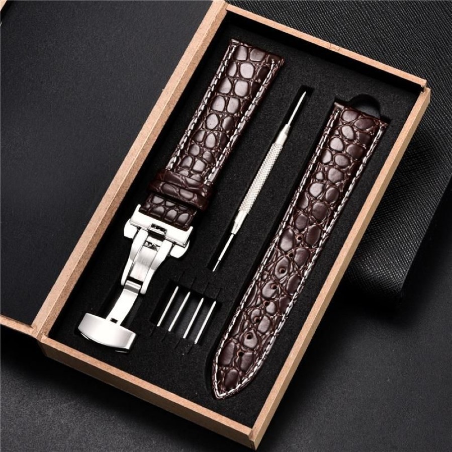 Uhrenarmbänder Luxus-Armband mit Krokodilmuster, echtes Leder, 18 mm, 20 mm, 22 mm, 24 mm, mit automatischem Edelstahlverschluss, Ban250h