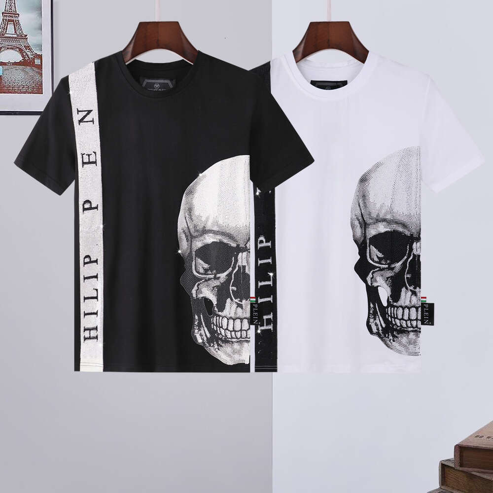 T-shirt girocollo da uomo a maniche corte primavera/estate di Philippe Plains alla moda con personalità dominante PP Hot Diamond Skull T-shirt corta da uomo casual