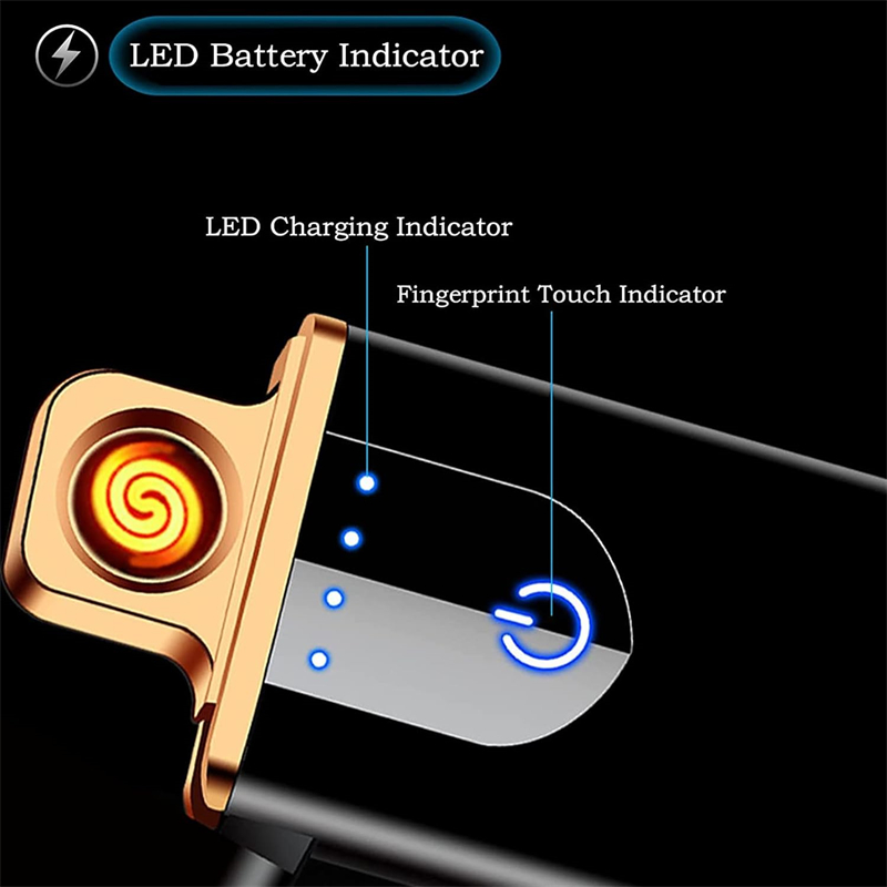 Mini USB laddningsbar ljusare beröring dubbelsidig tändning vindtät flamlös ljusare lättvikt plasma tändare med batteriindikator