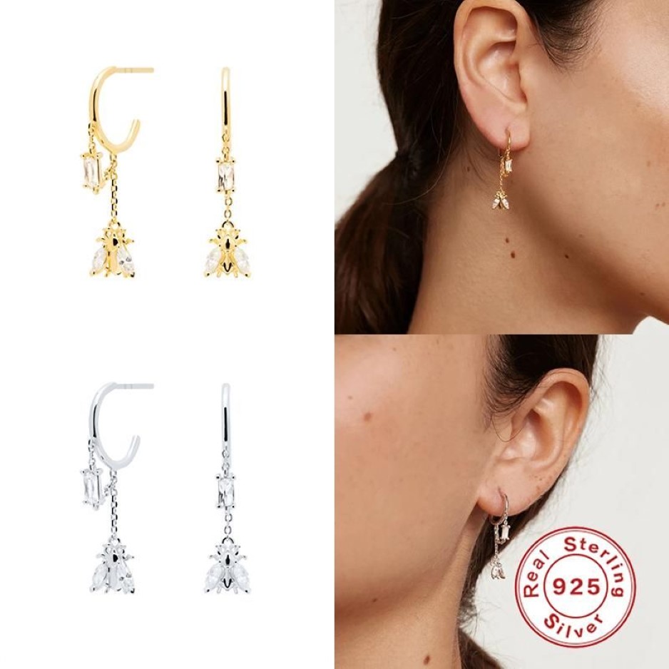 Boucles d'oreilles Aide Real 925 en argent Sterling mignon abeille Huggie boucle d'oreille pour les femmes amoureux fille fête cadeau Animal à la mode Jewe2200