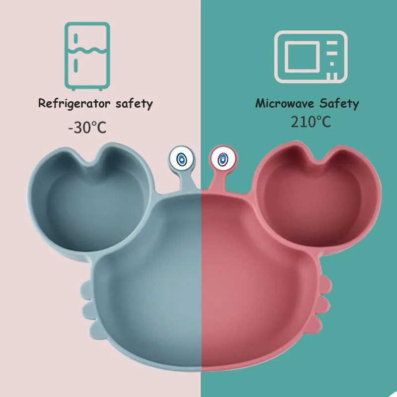 Чашки, посуда, посуда, 3 шт., тарелка для кормления детей, силиконовая тарелка на присоске для детей, детские наборы посуды с героями мультфильмов, тарелка с крабом для мальчиков и девочек 240329