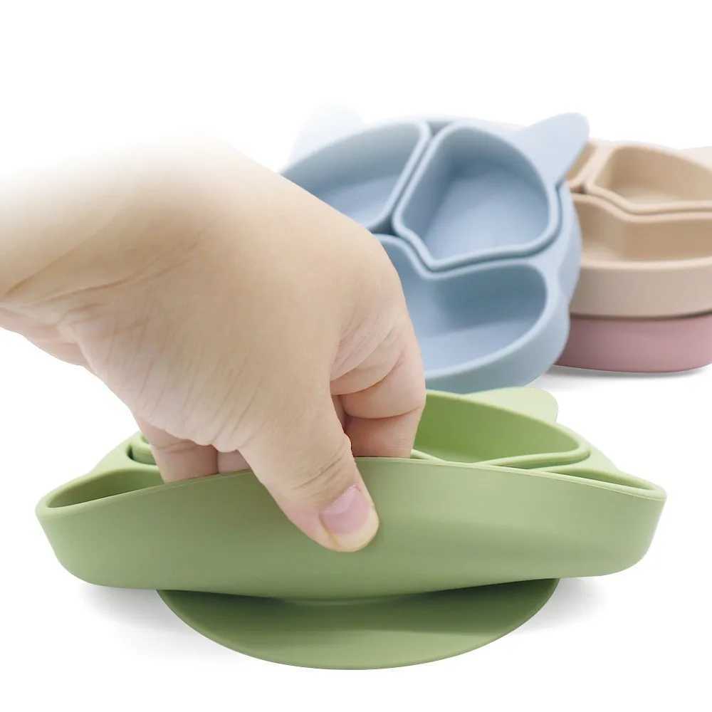 Tasses Vaisselle Ustensiles Ensemble d'alimentation pour bébé Bol à ventouse sans BPA Assiette amovible Manche en bois Cuillère Fourchette Bavoirs en silicone Vaisselle pour enfants 240329