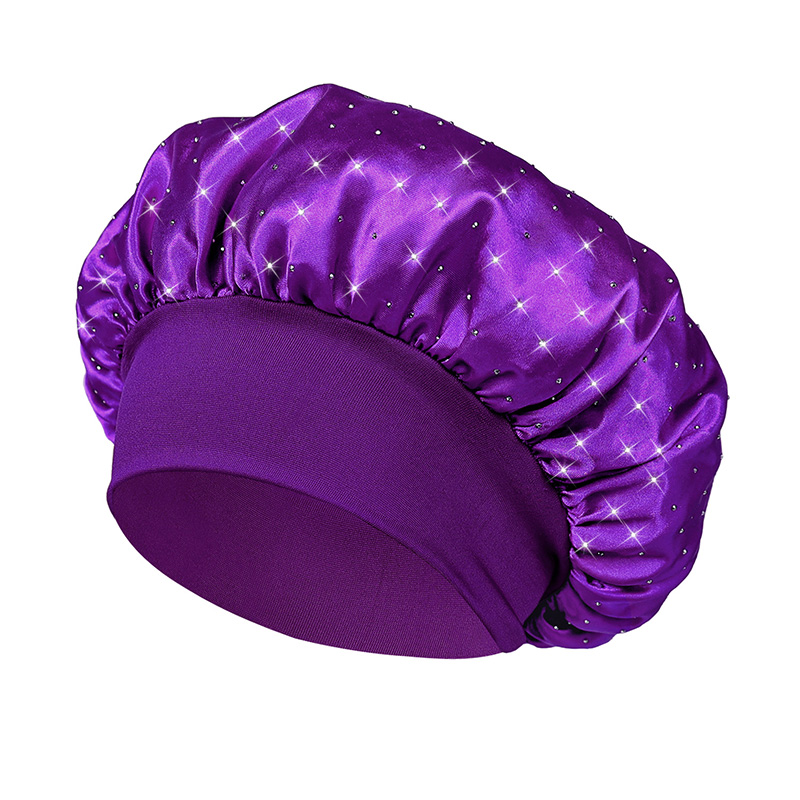 Chapéu de noite de cristal de faixa larga de cetim de cor sólida para mulheres senhora elástico bonés de dormir gorro cuidados com o cabelo banho acessórios de moda