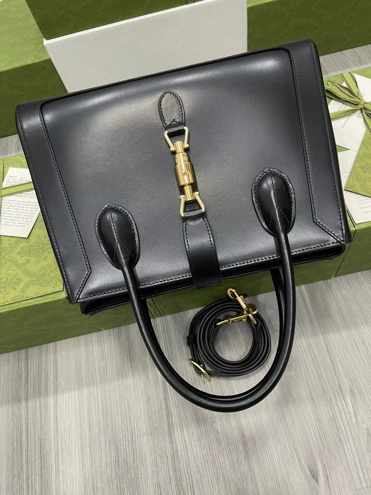 Top Black Cowhide Women's Handbag Single Shoulder Bag Open Pocket 649016