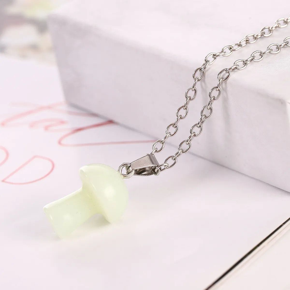 Luminous Stone Necklace mushroom Pendant Necklace Men Women Natural Chalcedony Choker Glow in Dark Jewelry Gift