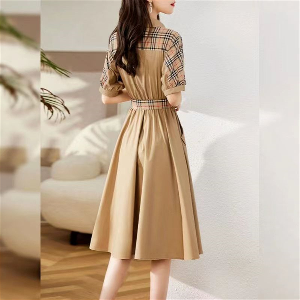 Women Dresses A line Mid Dress Elegant Sexy Blouse Ladies Splice Shirts Party One Piece Skirts Party Club Blouses Vestidos Evening Sundress Blouse Clothing