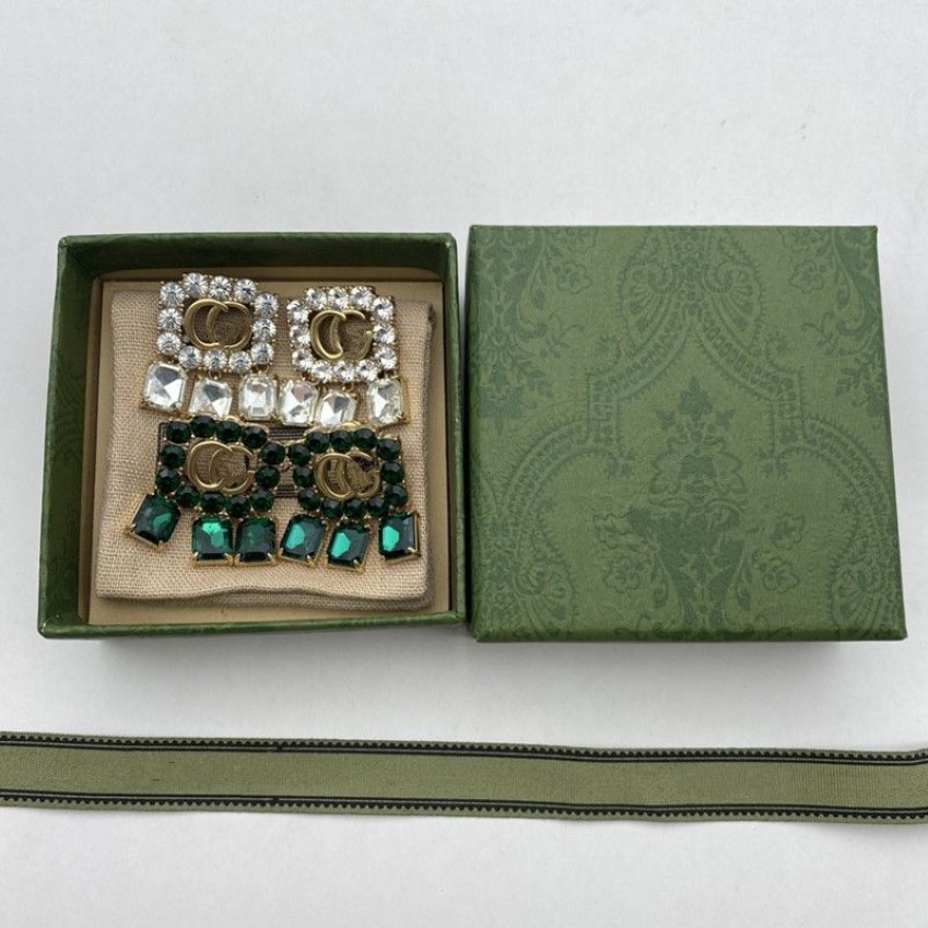 Met DOOS Diamanten Stud Oorbellen Wit Groen Grote Parel Luxe Vrouwen test Studs Vriendin Moeder Gift Jewelry272s