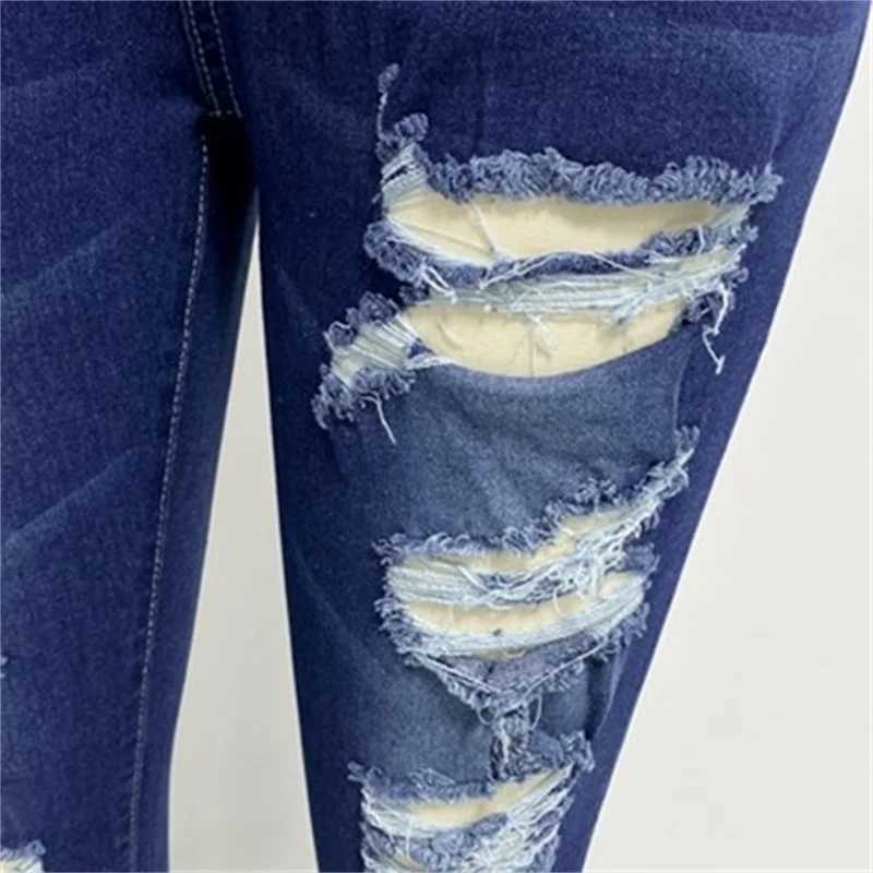 Jeans Femme Mode femmes coupe ajustée Stretch crayon jean printemps été décontracté Denim pantalon femme pantalons longs tendance trous cassés Streetwear 24328