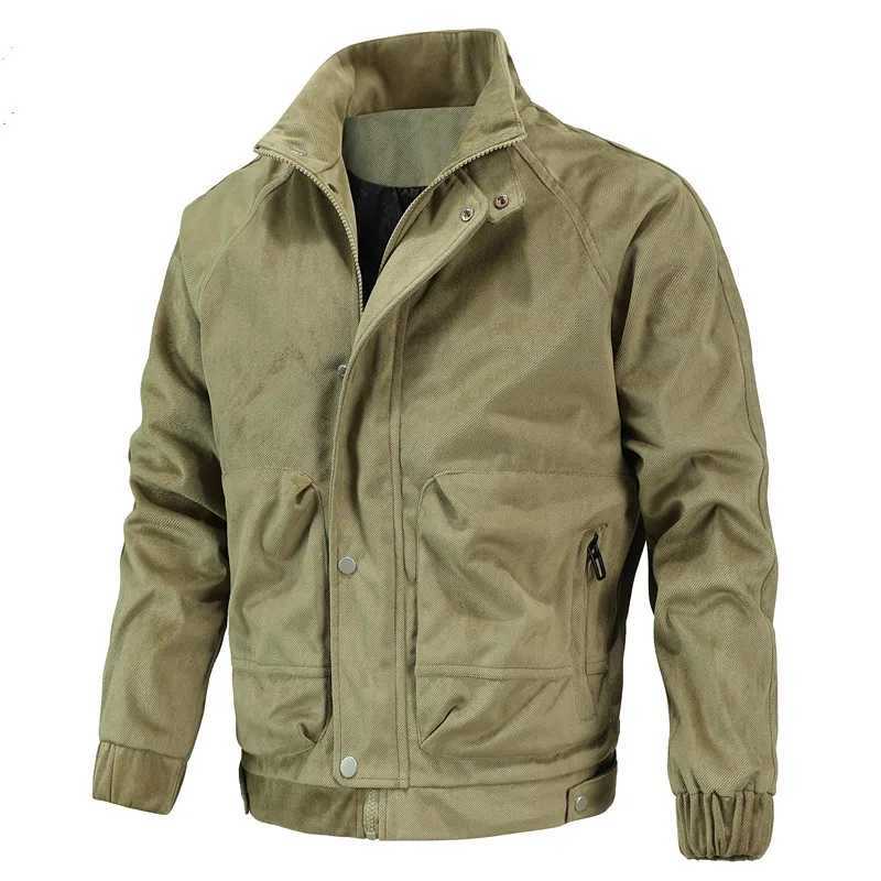 Chaqueta de algodón informal de Color sólido con cuello alto ajustada para hombre nueva de piel sintética de cuero para hombre para otoño e invierno 240330