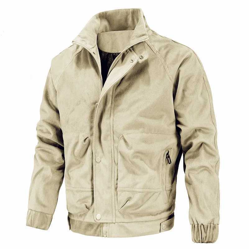 Chaqueta de algodón informal de Color sólido con cuello alto ajustada para hombre nueva de piel sintética de cuero para hombre para otoño e invierno 240330